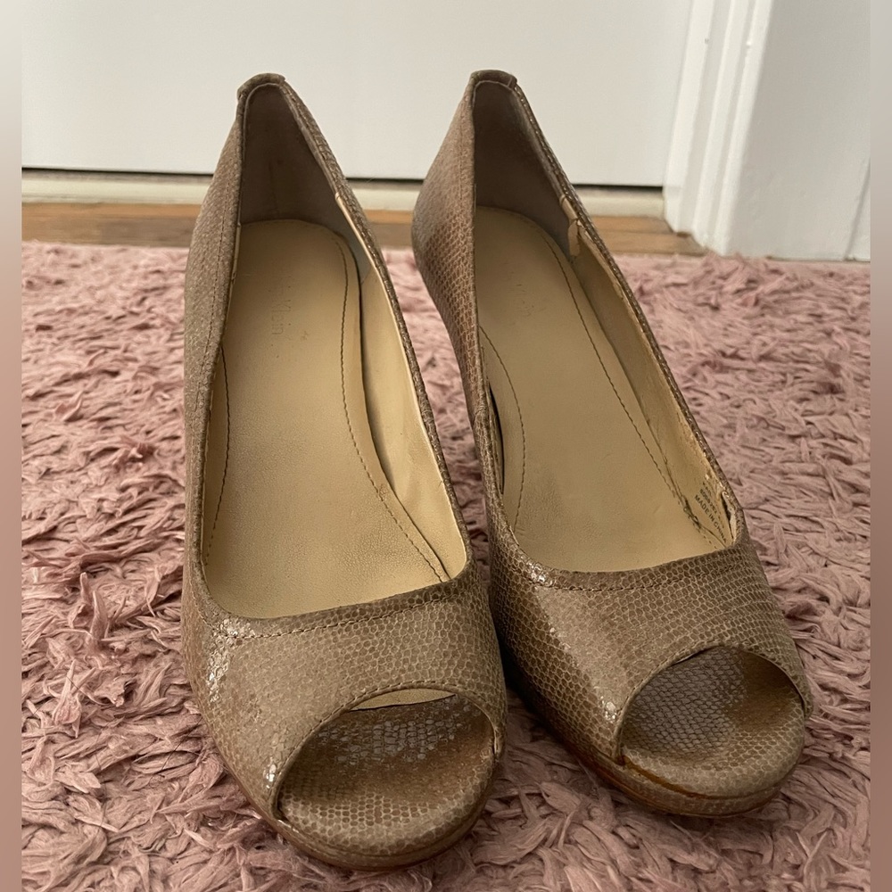 Calvin Klein peep toe stiletto heels beige